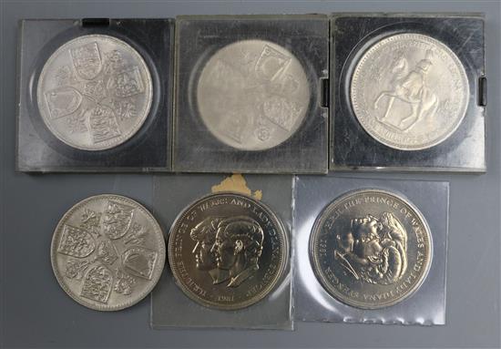 A collection of silver proof commemorative coins and four silver coins